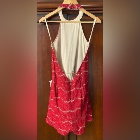 Giddy Up Glamor Open Back Red Lace Romper. Size Medium. - Picture 2 of 4
